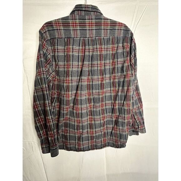 L.L Bean Mens M Relaxed Fit Buttons Up Long Sleeve Collared Shirt Red Gray Plaid - Picture 3 of 5